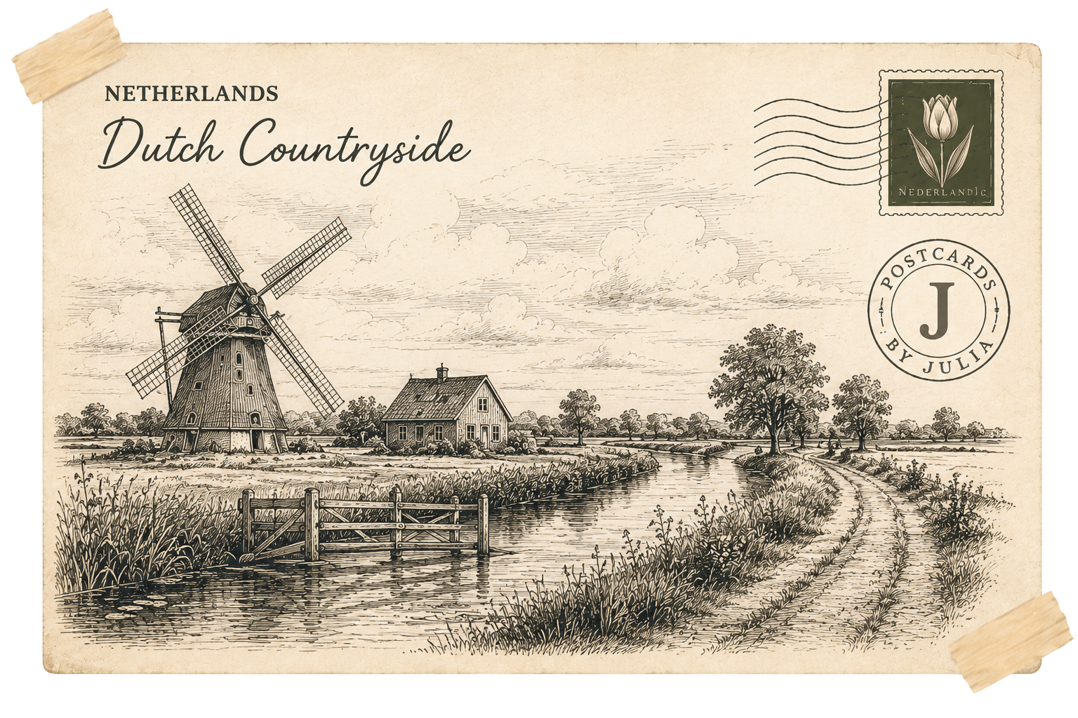 Illustrierte Reisepostkarte mit Leuchtturm